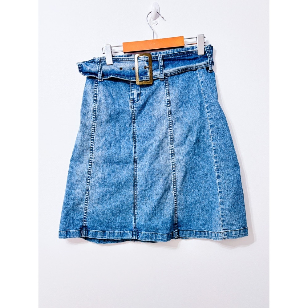 SEXSO JEANS Blue Belted A-Line Flared Stretch Denim Skirt Y2K Small